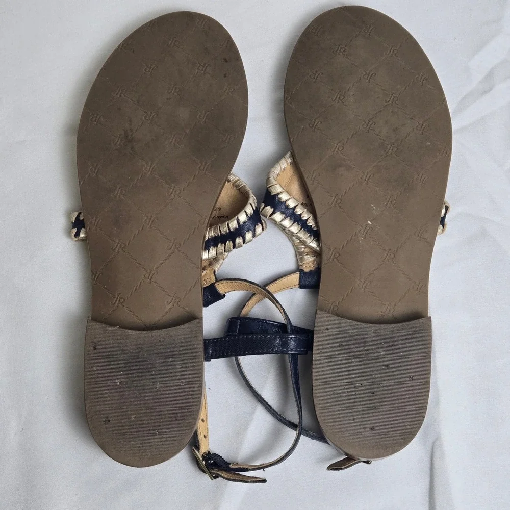 Jack Rogers Maci Slingback Sandals Navy Blue Beige Whipstitching Coastal 6.5M